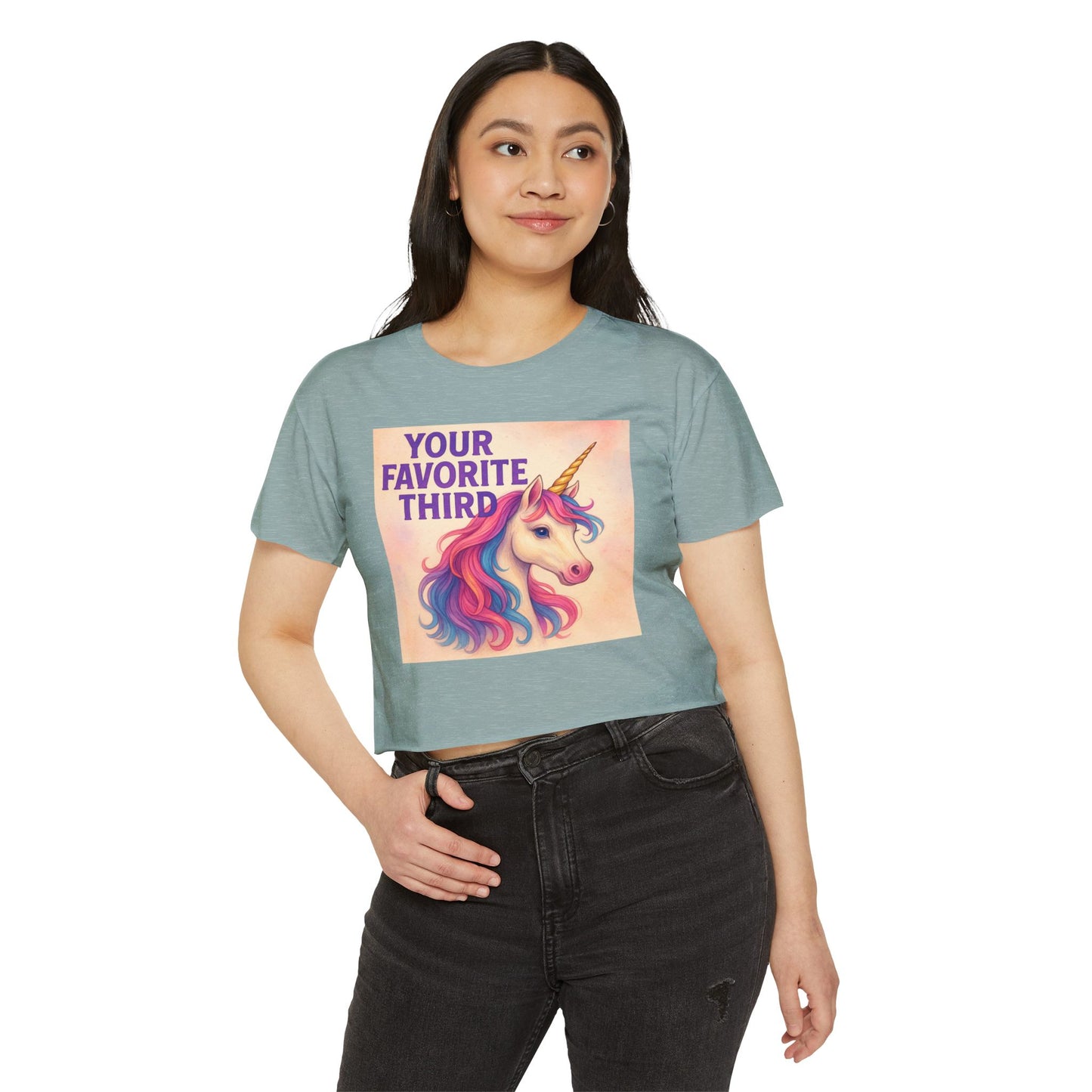 Your Favorite Third Crop Top β Funny Unicorn Poly Pride Womens Crop Top, Queer Whimsical Festival Shirt