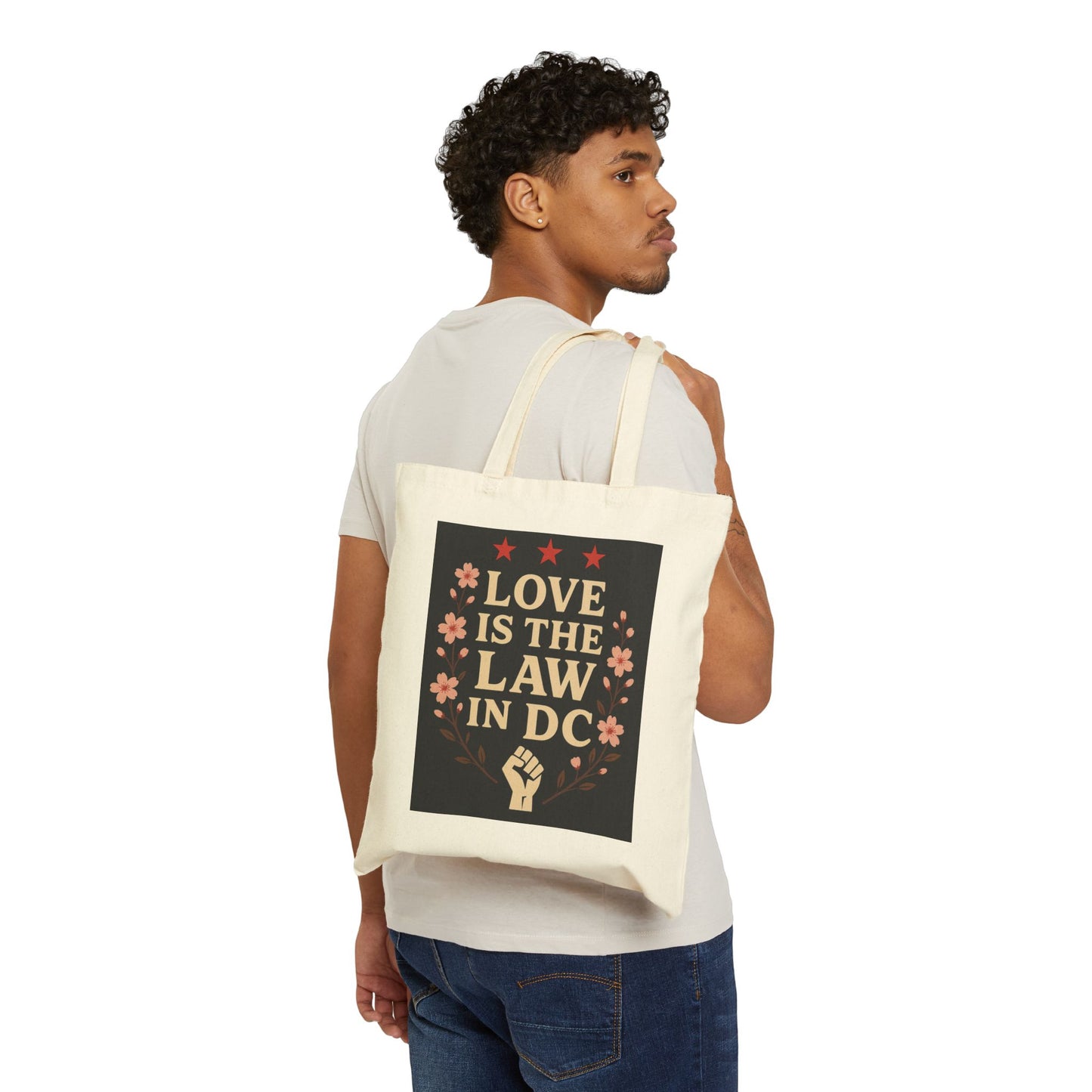 Love is the Law Canvas Tote Bag, Eco-Friendly Shopping Bag, Reusable Grocery Tote, Gift for Activists, Political Statement Bag