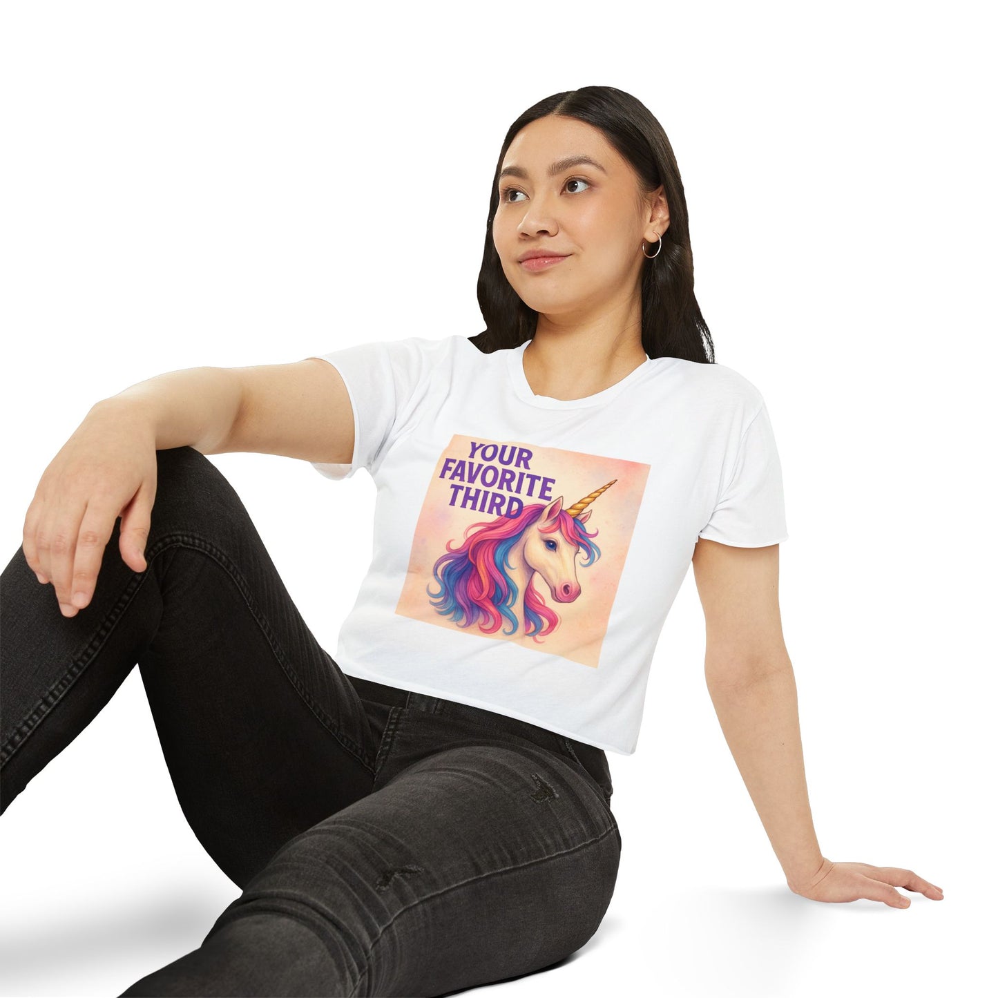 Your Favorite Third Crop Top β Funny Unicorn Poly Pride Womens Crop Top, Queer Whimsical Festival Shirt
