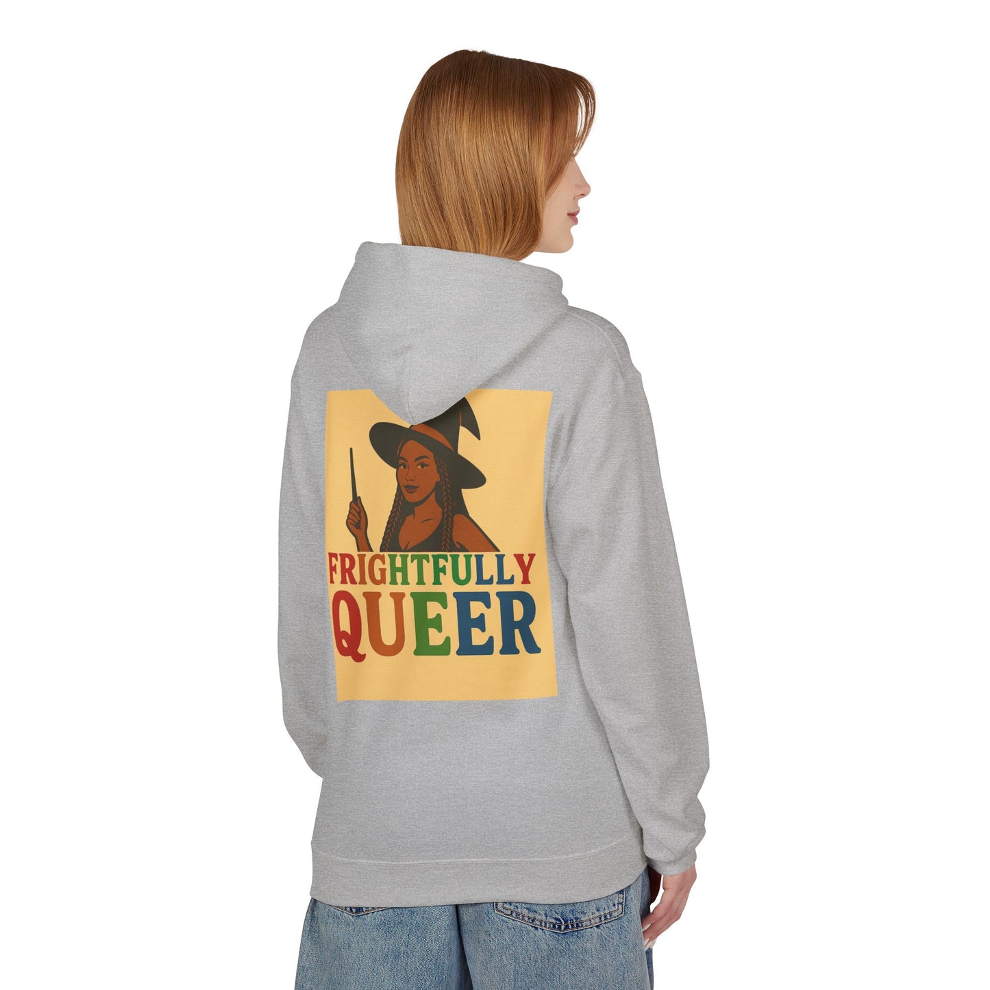 Frightfully Queer Fleece Hoodie, Unisex Halloween Sweatshirt, LGBT Apparel, Cozy Witchy Hoodie, Cute Gift for Queer Friends