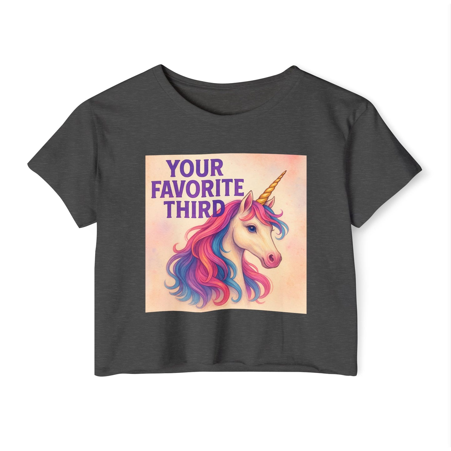 Your Favorite Third Crop Top β Funny Unicorn Poly Pride Womens Crop Top, Queer Whimsical Festival Shirt