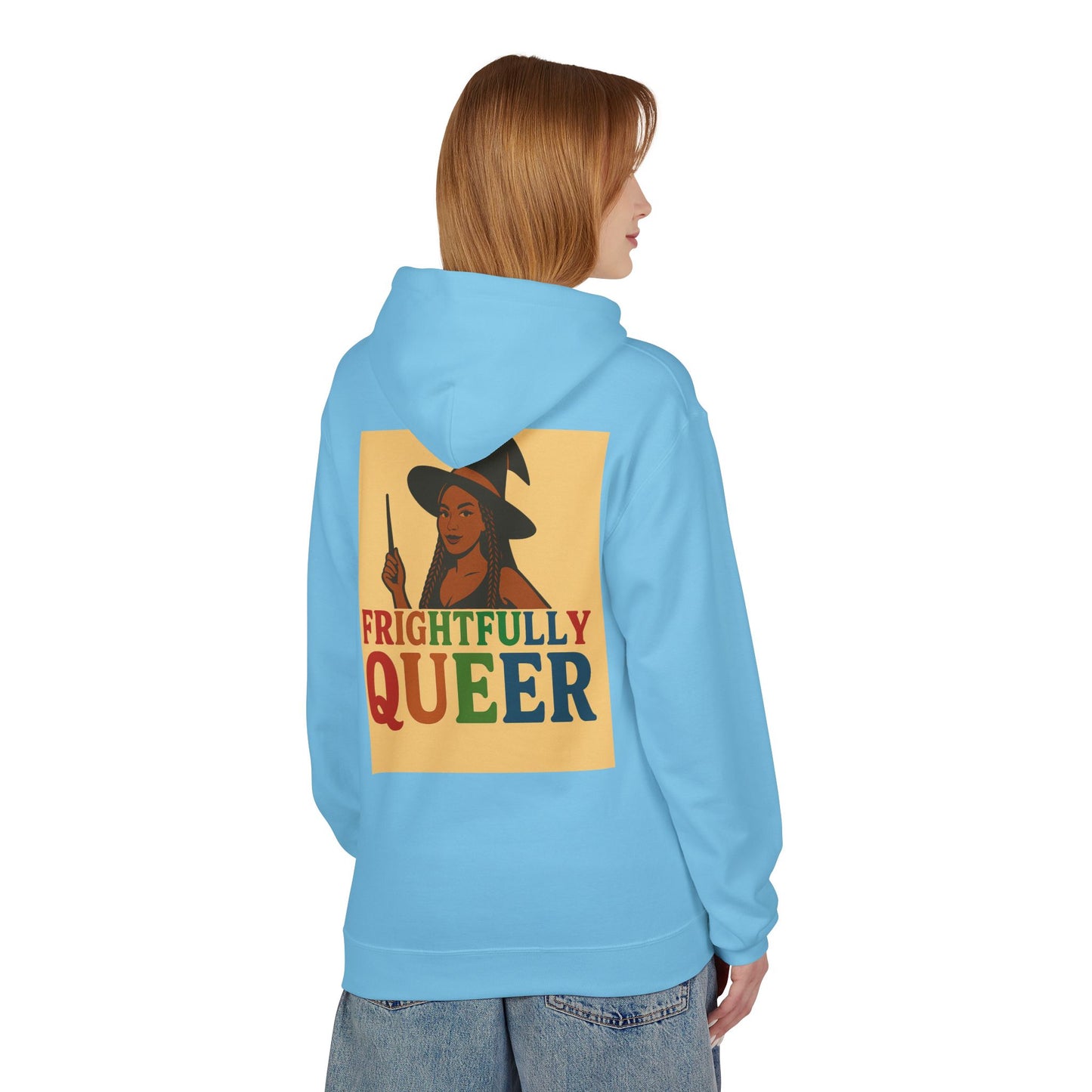 Frightfully Queer Fleece Hoodie, Unisex Halloween Sweatshirt, LGBT Apparel, Cozy Witchy Hoodie, Cute Gift for Queer Friends