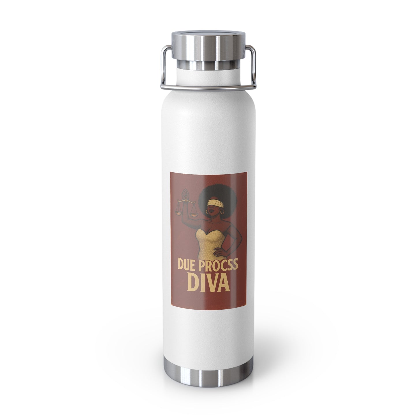 Due Process Diva Copper Vacuum Insulated Bottle | 22oz Water Bottle, Motivational Gifts, Eco-Friendly, Travel Bottle, Unique Design