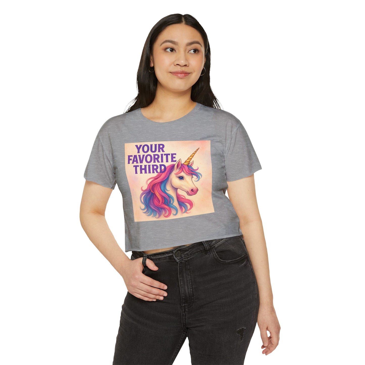 Your Favorite Third Crop Top β Funny Unicorn Poly Pride Womens Crop Top, Queer Whimsical Festival Shirt