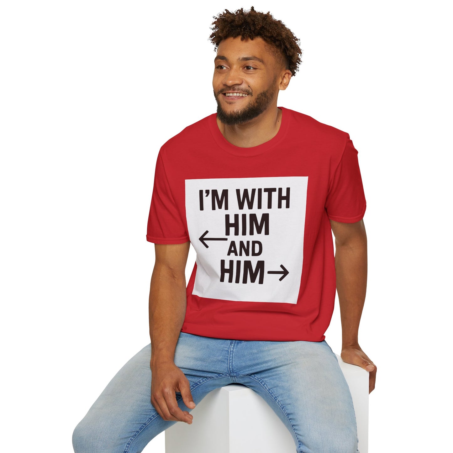 Unisex Pride T-Shirt - I'm With Him and Him, Poly and EMN Apparel