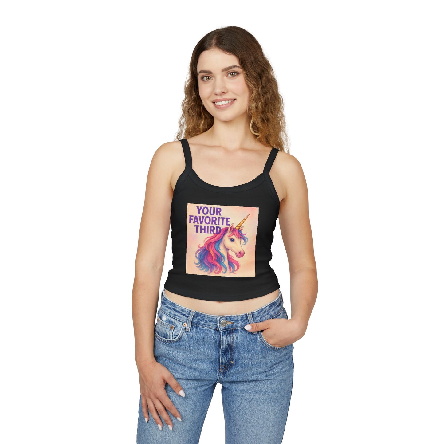Your Favorite Third Tank Top β Funny Unicorn Poly Pride Womens Spaghetti Strap Tank, Queer Whimsical Festival Shirt