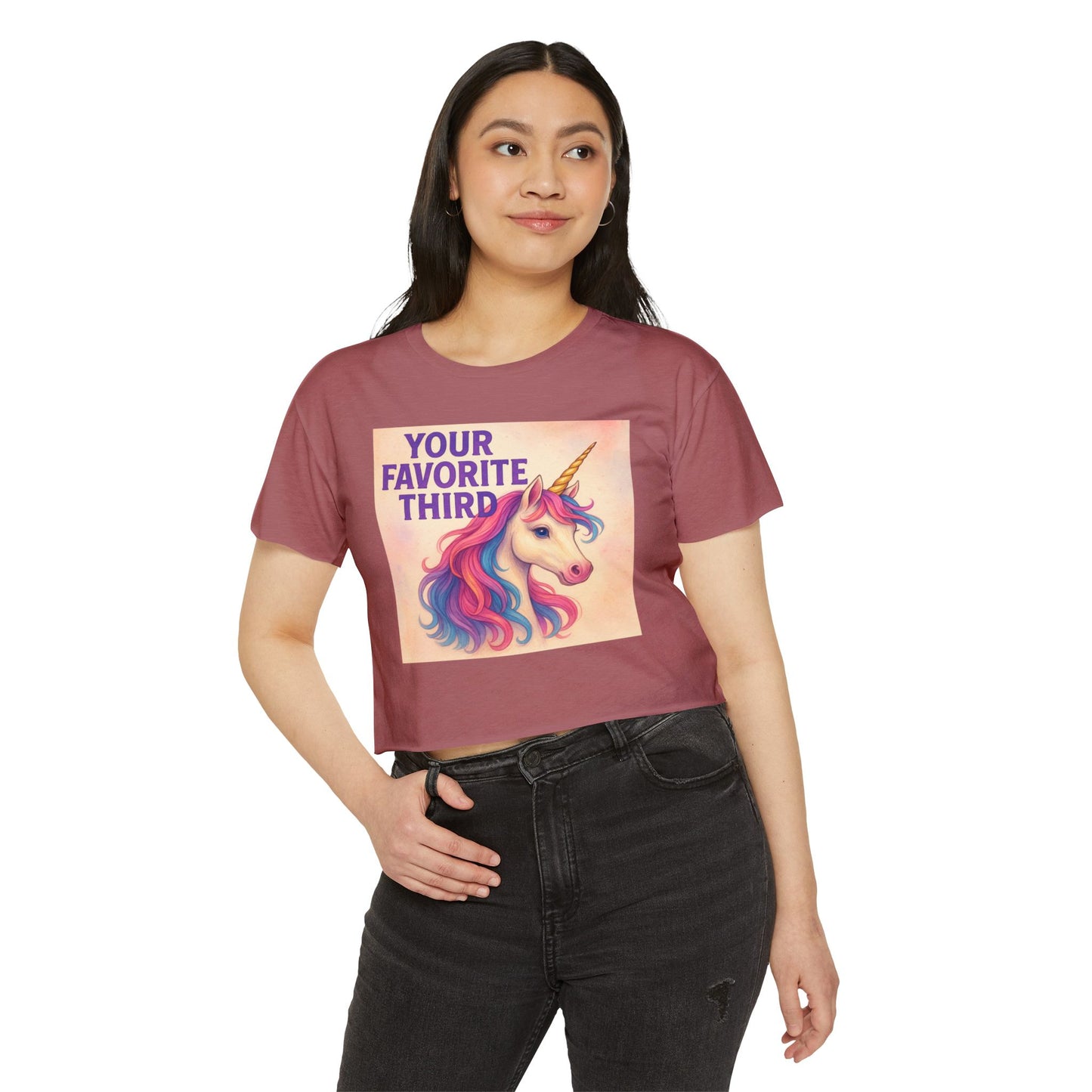 Your Favorite Third Crop Top β Funny Unicorn Poly Pride Womens Crop Top, Queer Whimsical Festival Shirt