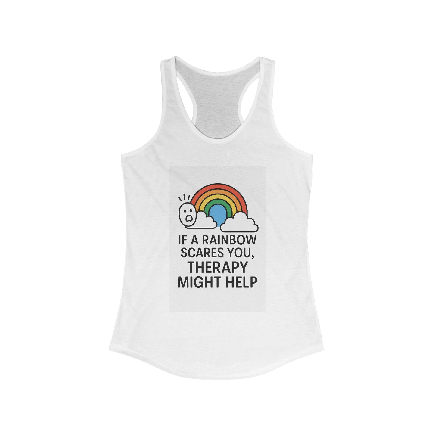 Rainbow Therapy Tank Top, Inspirational Women's Racerback, Funny Workout Tee, Self-Care Apparel, Pride Gift