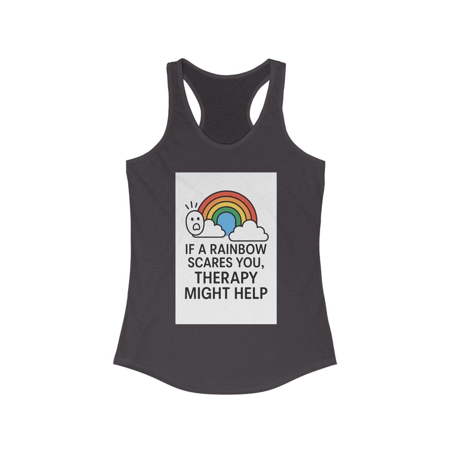 Rainbow Therapy Tank Top, Inspirational Women's Racerback, Funny Workout Tee, Self-Care Apparel, Pride Gift