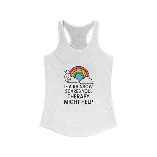 Rainbow Therapy Tank Top, Inspirational Women's Racerback, Funny Workout Tee, Self-Care Apparel, Pride Gift
