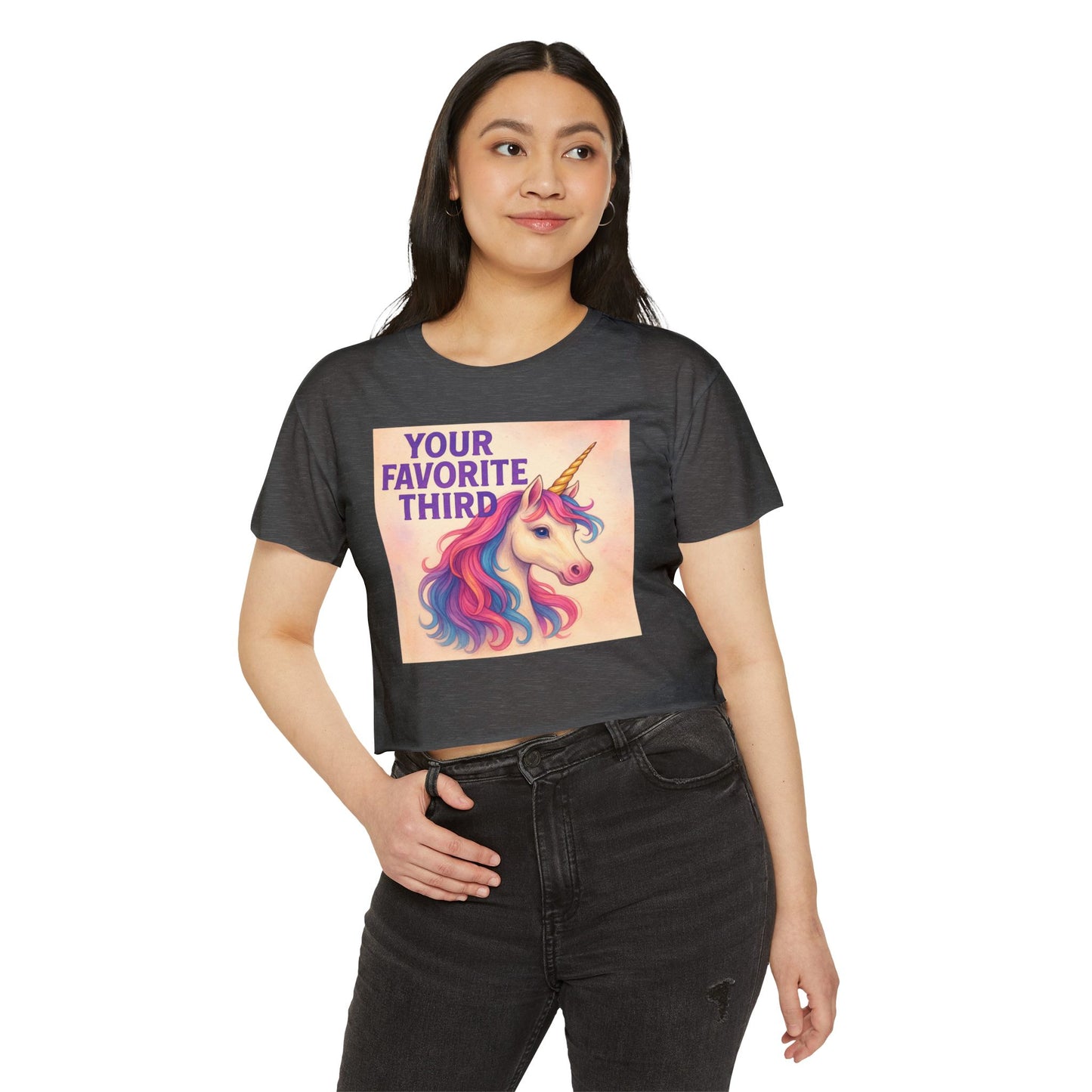 Your Favorite Third Crop Top β Funny Unicorn Poly Pride Womens Crop Top, Queer Whimsical Festival Shirt
