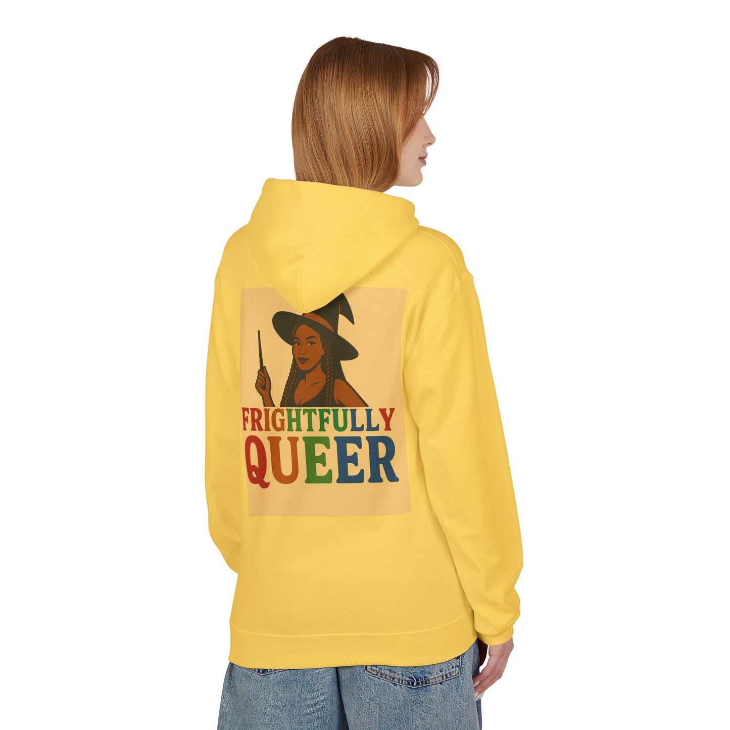 Frightfully Queer Fleece Hoodie, Unisex Halloween Sweatshirt, LGBT Apparel, Cozy Witchy Hoodie, Cute Gift for Queer Friends