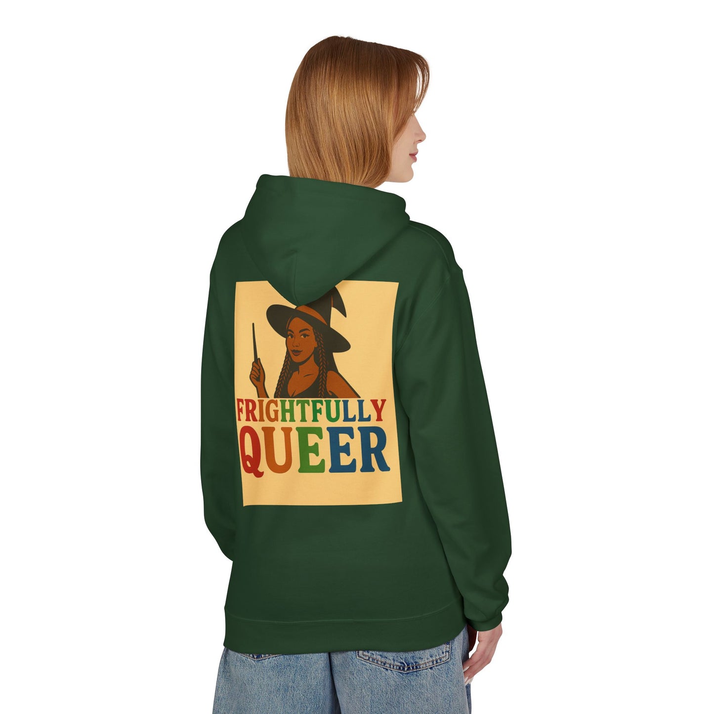 Frightfully Queer Fleece Hoodie, Unisex Halloween Sweatshirt, LGBT Apparel, Cozy Witchy Hoodie, Cute Gift for Queer Friends
