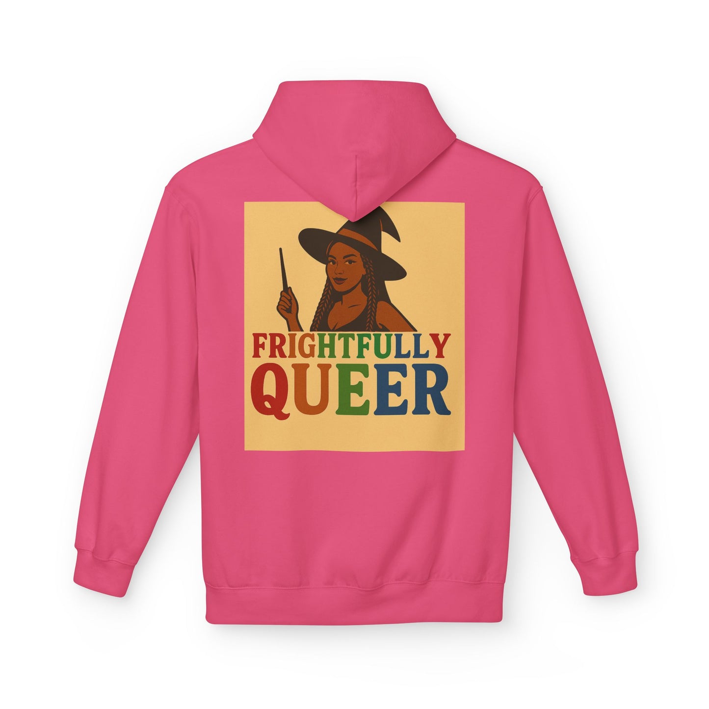 Frightfully Queer Fleece Hoodie, Unisex Halloween Sweatshirt, LGBT Apparel, Cozy Witchy Hoodie, Cute Gift for Queer Friends