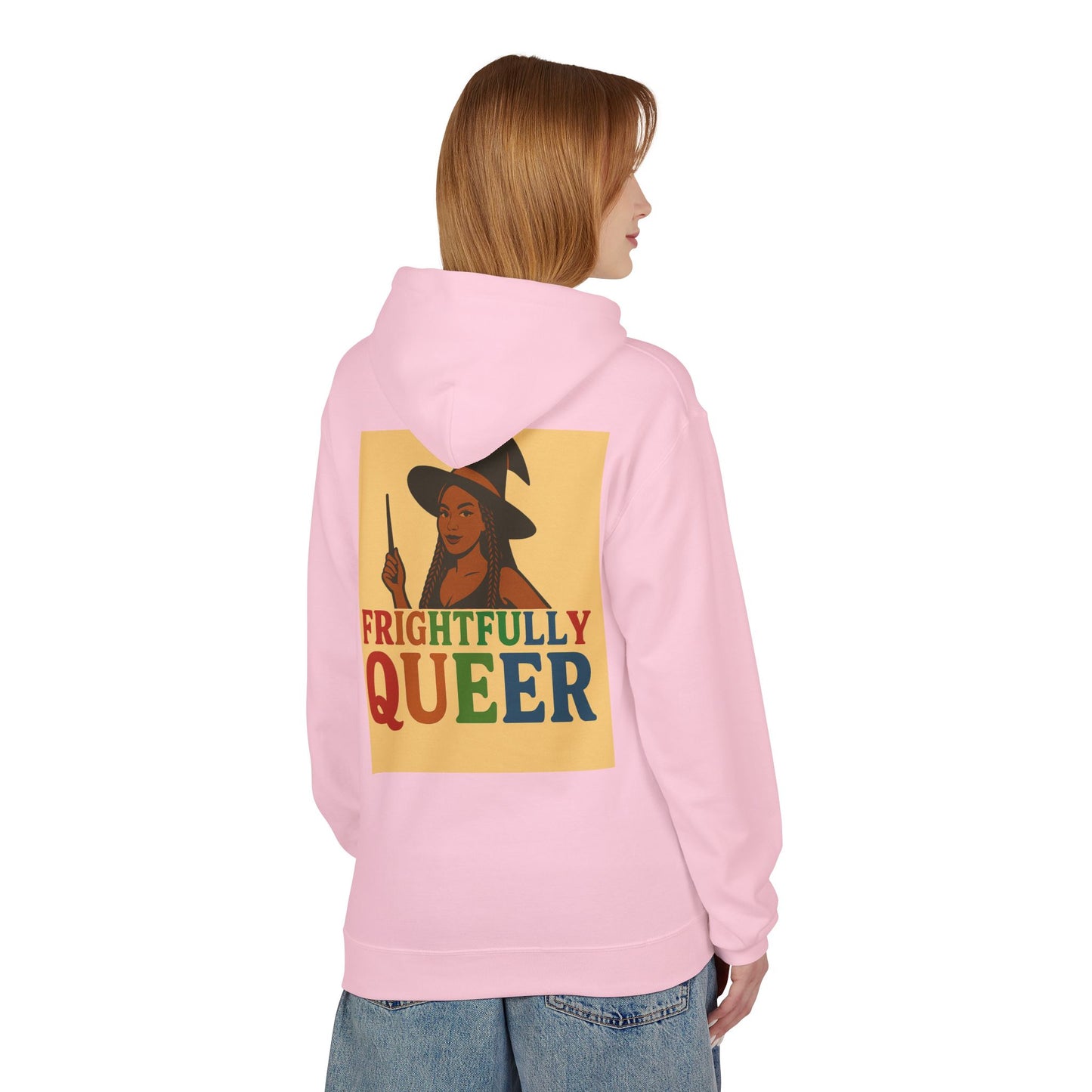 Frightfully Queer Fleece Hoodie, Unisex Halloween Sweatshirt, LGBT Apparel, Cozy Witchy Hoodie, Cute Gift for Queer Friends