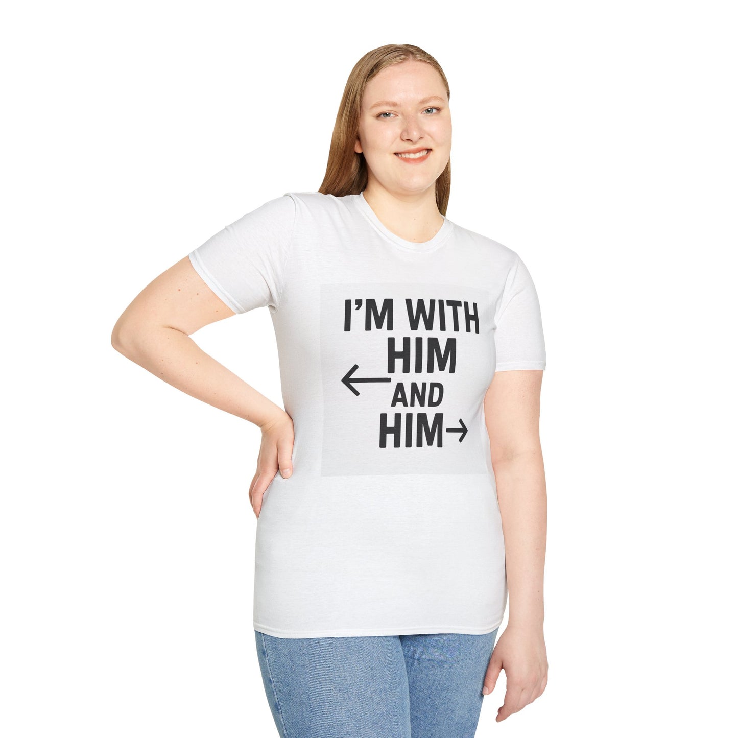 Unisex Pride T-Shirt - I'm With Him and Him, Poly and EMN Apparel