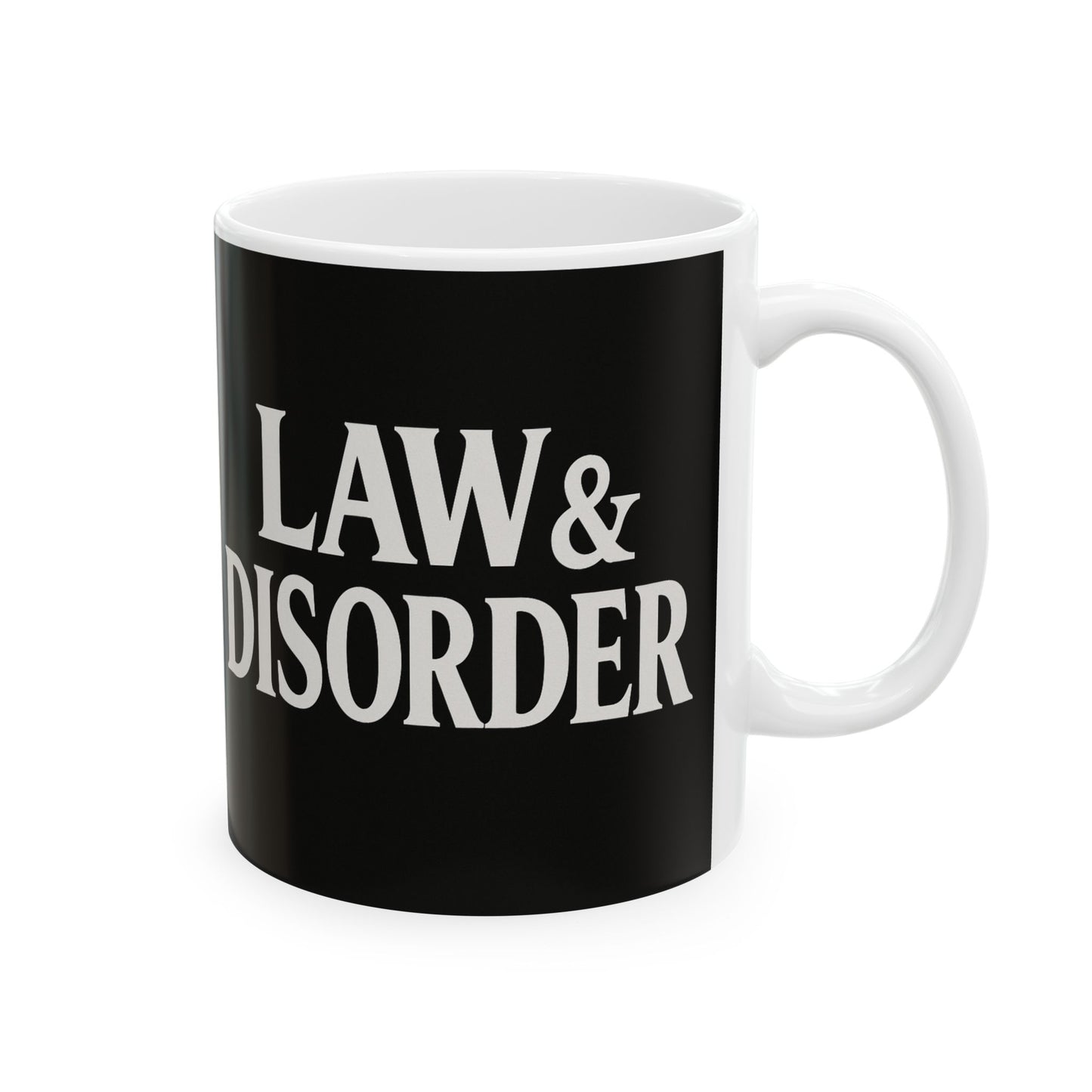 Law & Disorder Mug, Coffee Cup for Lawyers, Legal Gift, Office Decor, Black and White Ceramic Mug