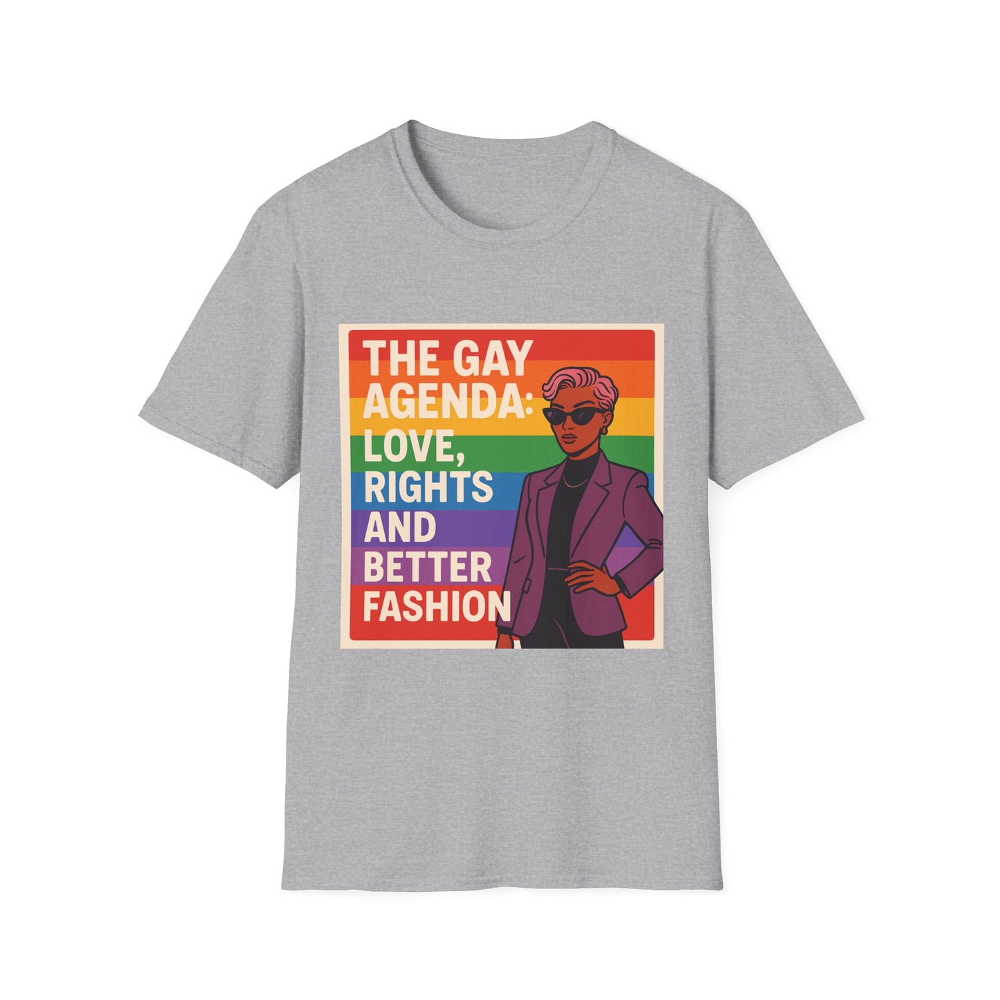 Pride Prompt T-Shirt - The Gay Agenda: Love, Rights & Better Fashion, LGBTQ+, Equality Shirt, Unisex Tee, Fun Gift for Pride Month