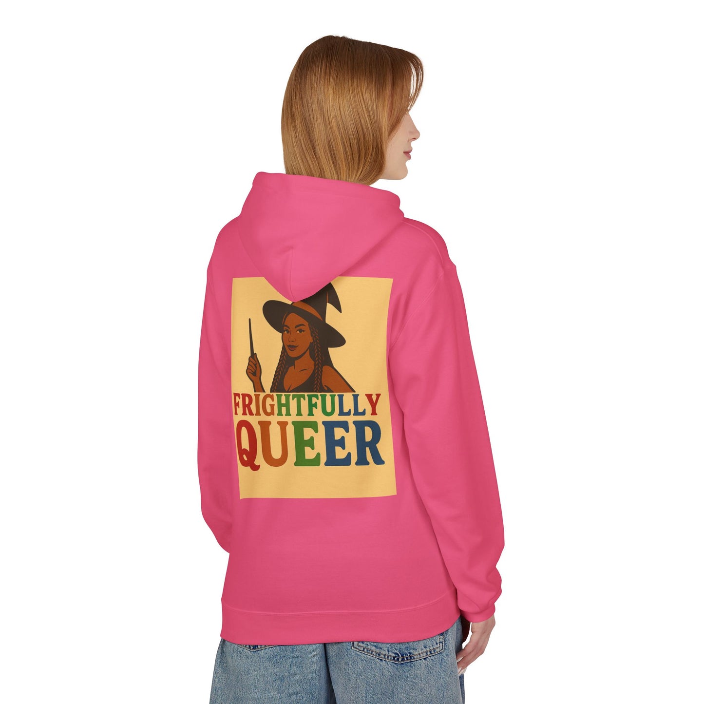 Frightfully Queer Fleece Hoodie, Unisex Halloween Sweatshirt, LGBT Apparel, Cozy Witchy Hoodie, Cute Gift for Queer Friends