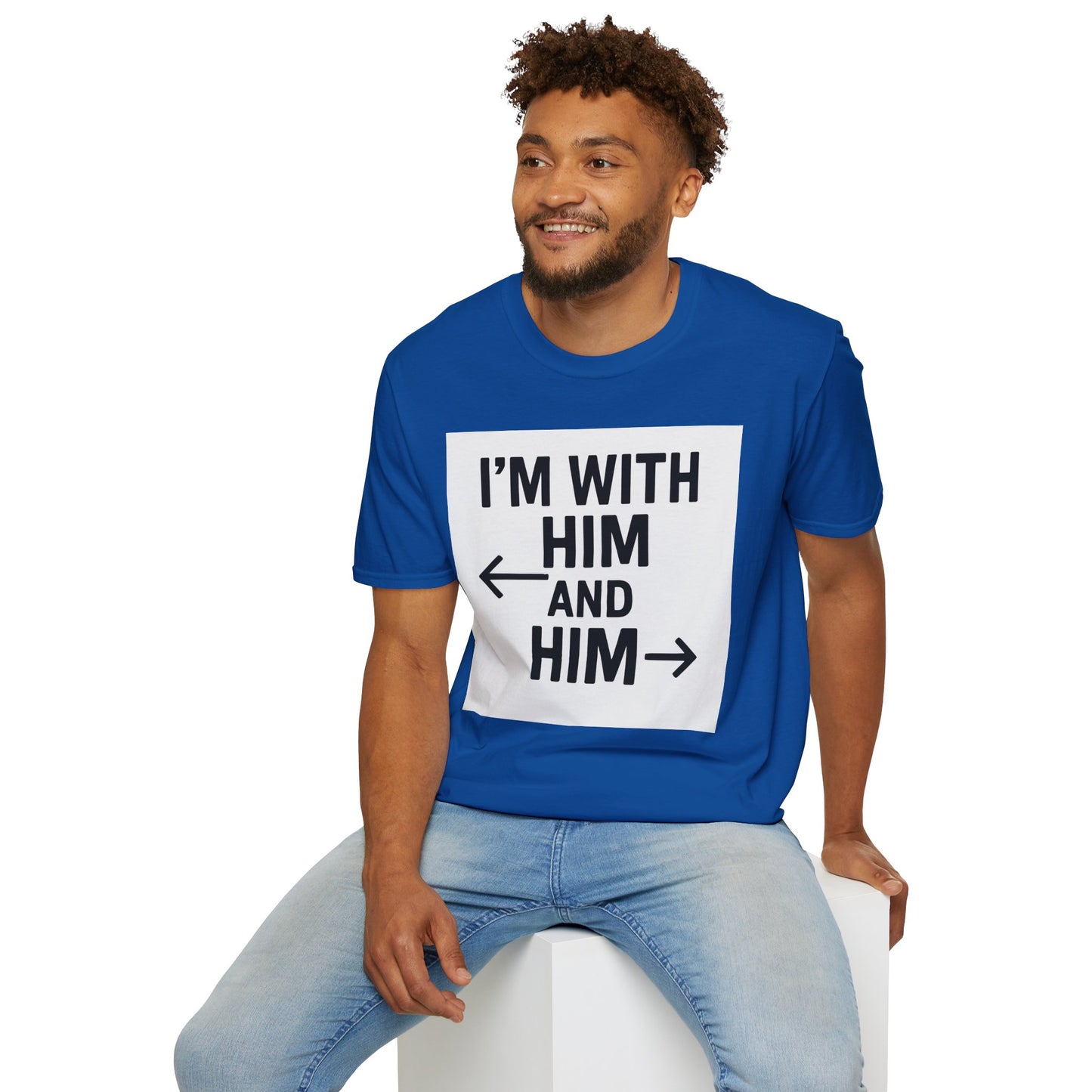 Unisex Pride T-Shirt - I'm With Him and Him, Poly and EMN Apparel