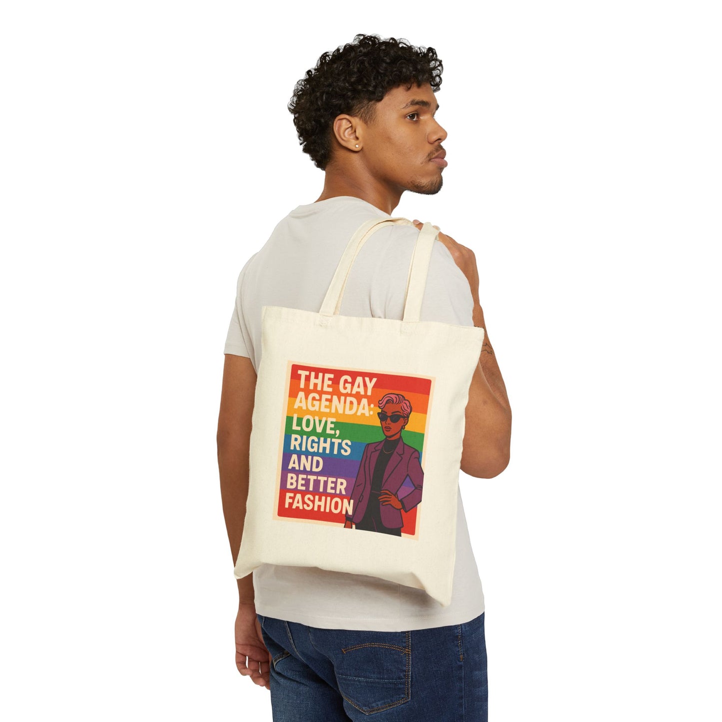 Pride Themed Cotton Canvas Tote Bag - LGBTQ+ Love, Rights, and Fashion, Eco-Friendly Shopper, Gift for Allies, Rainbow Pride, Everyday Use