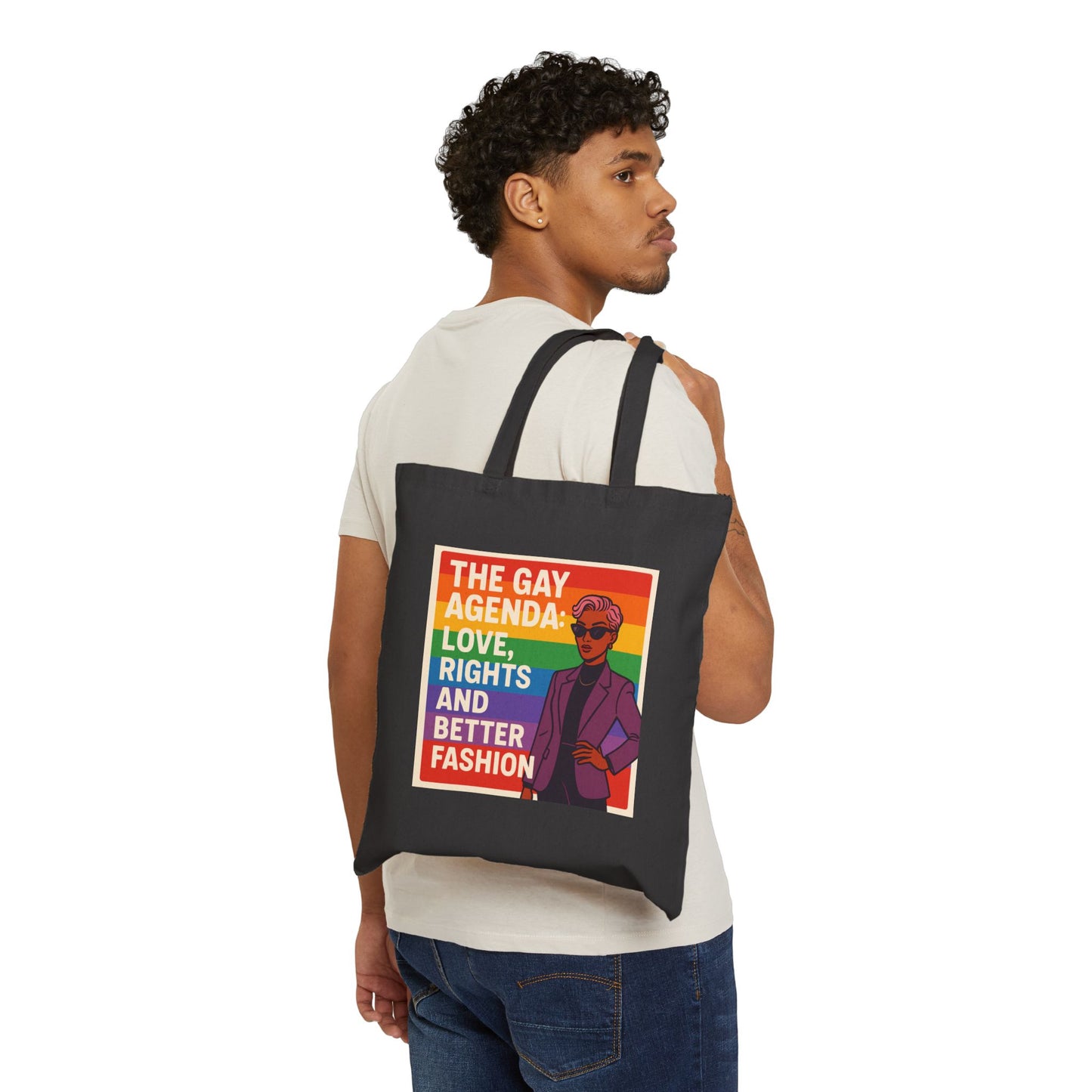 Pride Themed Cotton Canvas Tote Bag - LGBTQ+ Love, Rights, and Fashion, Eco-Friendly Shopper, Gift for Allies, Rainbow Pride, Everyday Use