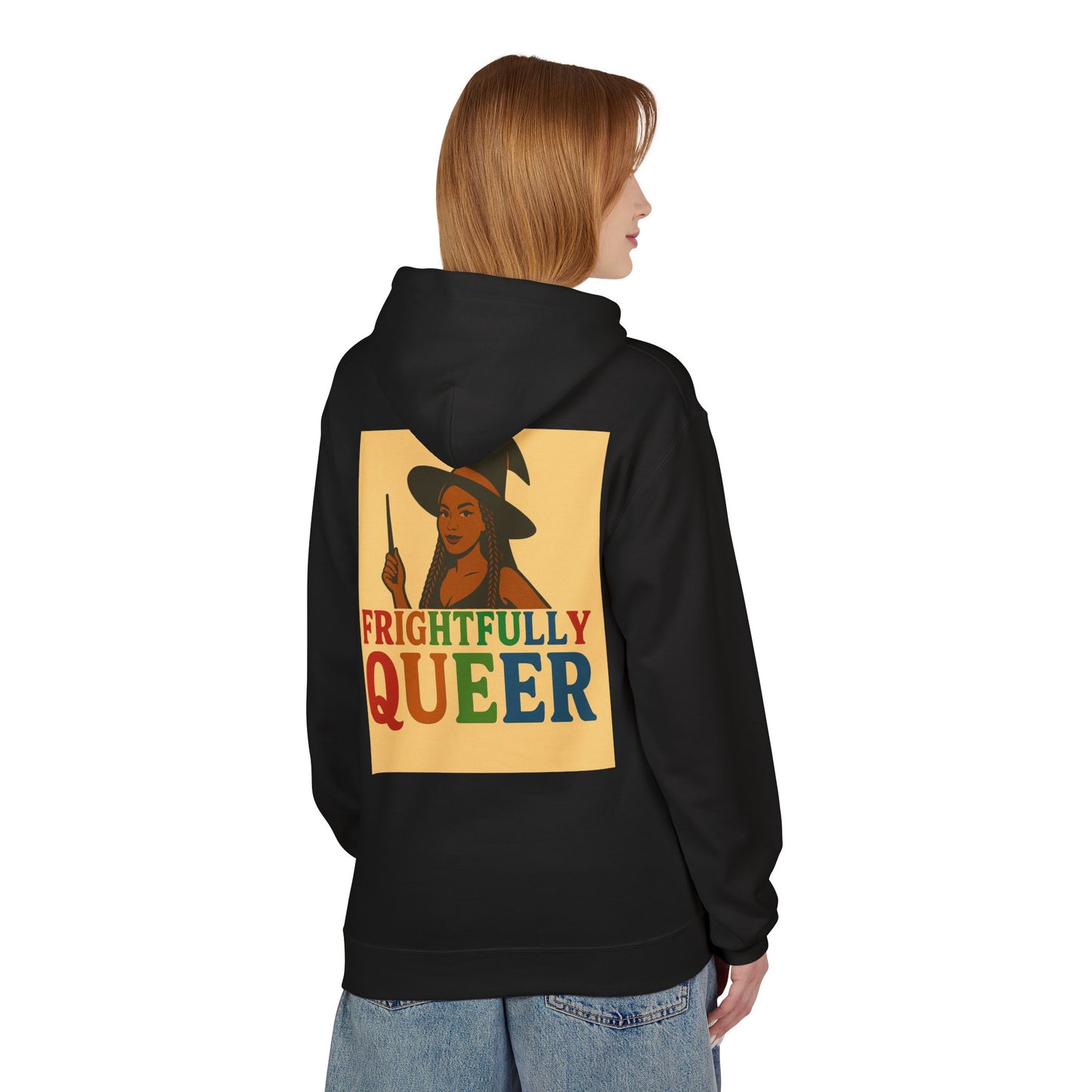 Frightfully Queer Fleece Hoodie, Unisex Halloween Sweatshirt, LGBT Apparel, Cozy Witchy Hoodie, Cute Gift for Queer Friends