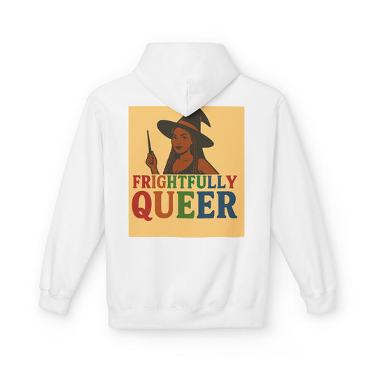 Frightfully Queer Fleece Hoodie, Unisex Halloween Sweatshirt, LGBT Apparel, Cozy Witchy Hoodie, Cute Gift for Queer Friends