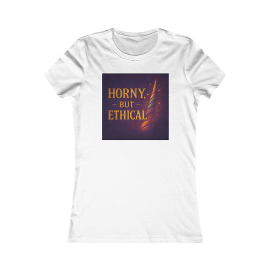 Horny But Ethical Shirt – Funny Unicorn Graphic Tee, Women’s Slim Fit Ethical Polyamory Pride Top, Consent & Queer Humor T-Shirt
