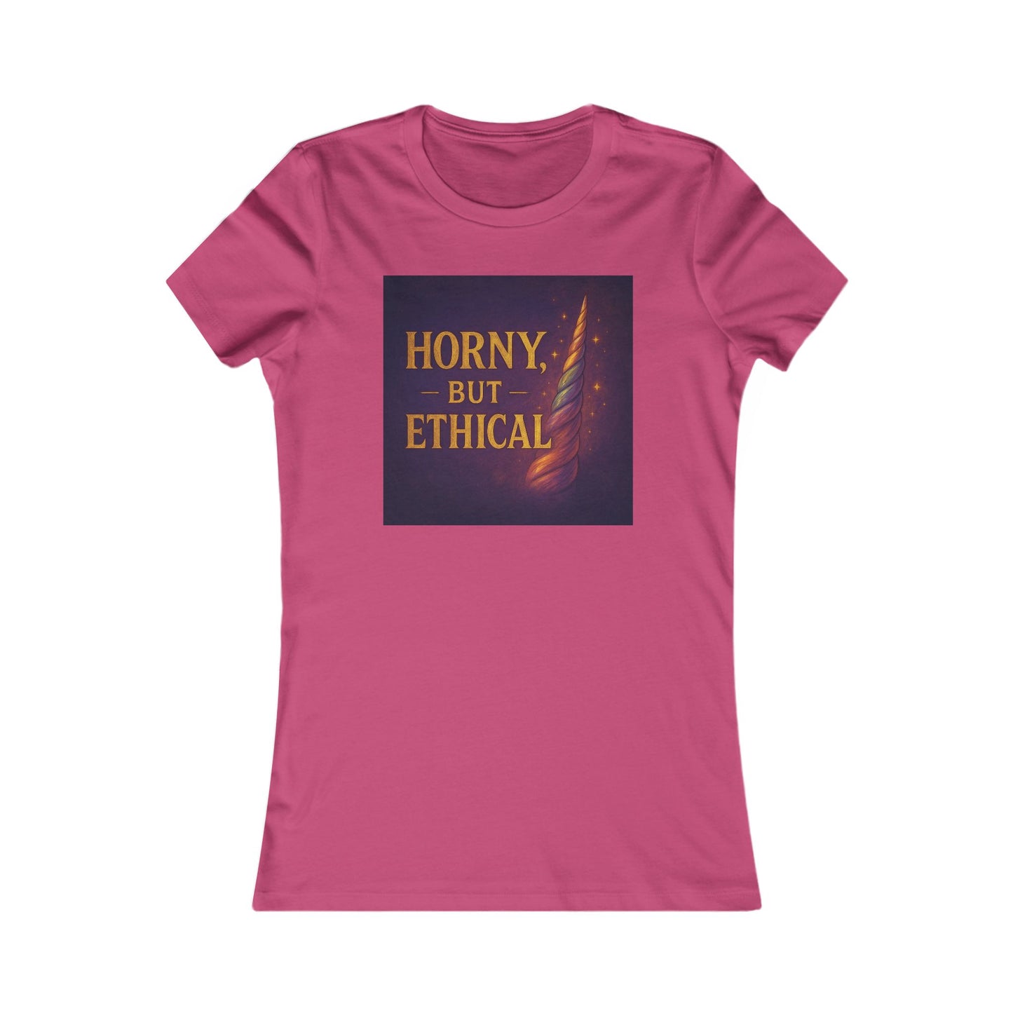 Horny But Ethical Shirt – Funny Unicorn Graphic Tee, Women’s Slim Fit Ethical Polyamory Pride Top, Consent & Queer Humor T-Shirt