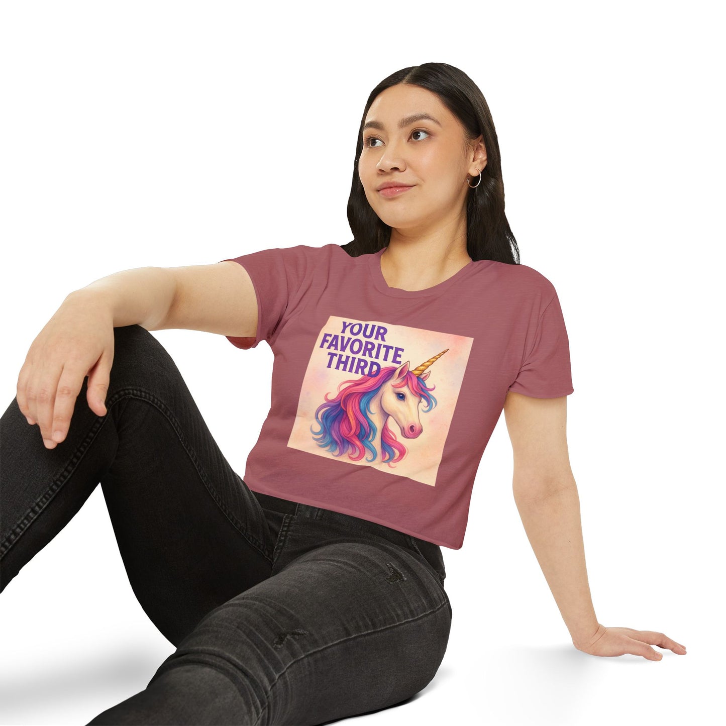 Your Favorite Third Crop Top – Funny Unicorn Poly Pride Womens Crop Top, Queer Whimsical Festival Shirt