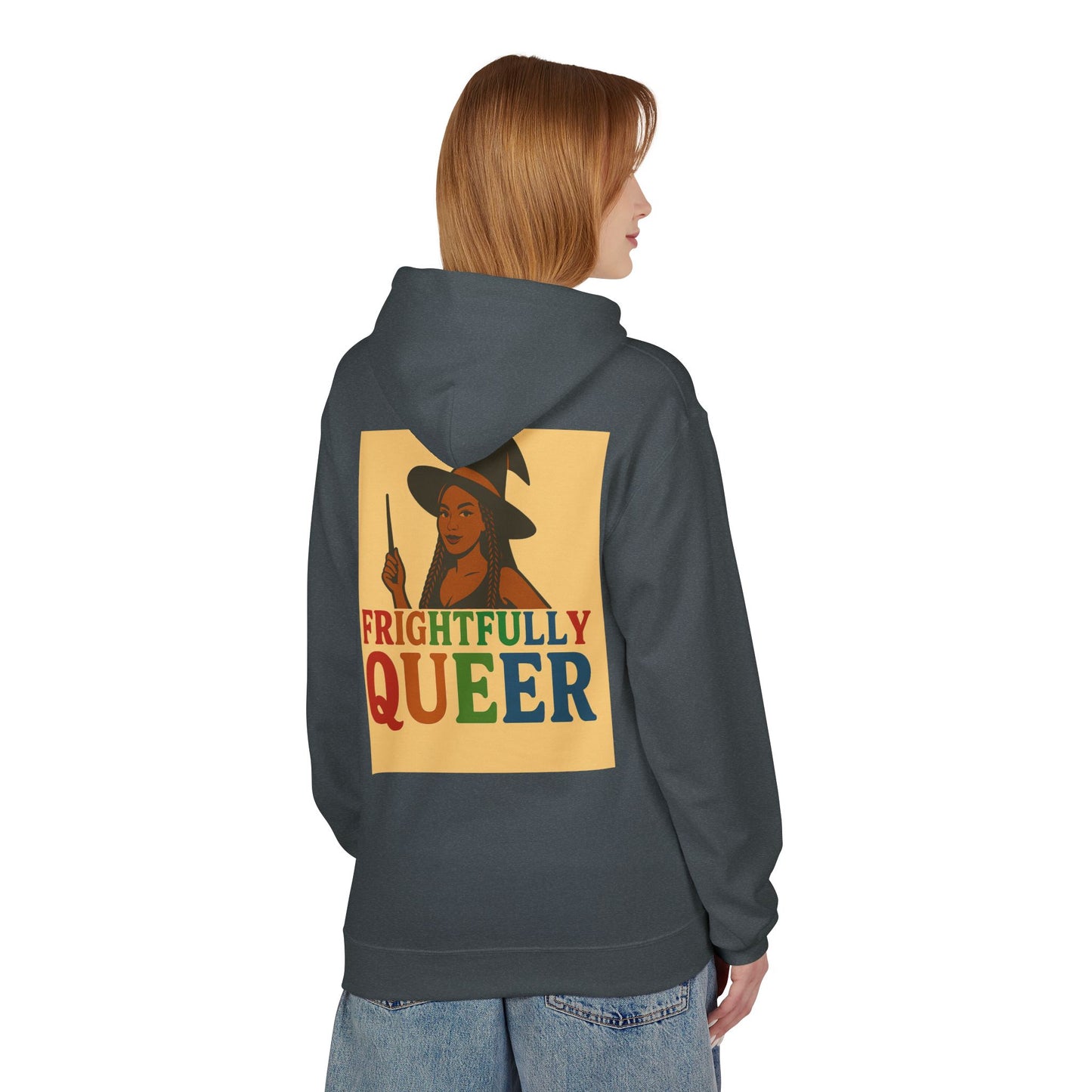 Frightfully Queer Fleece Hoodie, Unisex Halloween Sweatshirt, LGBT Apparel, Cozy Witchy Hoodie, Cute Gift for Queer Friends
