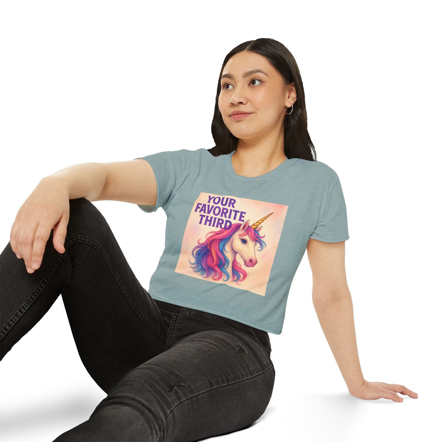 Your Favorite Third Crop Top – Funny Unicorn Poly Pride Womens Crop Top, Queer Whimsical Festival Shirt