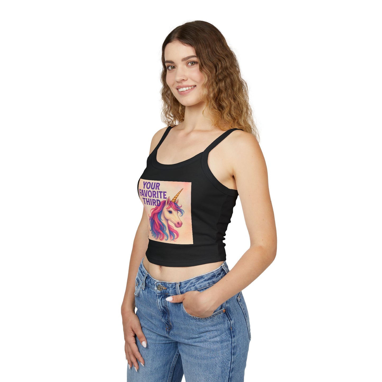 Your Favorite Third Tank Top – Funny Unicorn Poly Pride Womens Spaghetti Strap Tank, Queer Whimsical Festival Shirt
