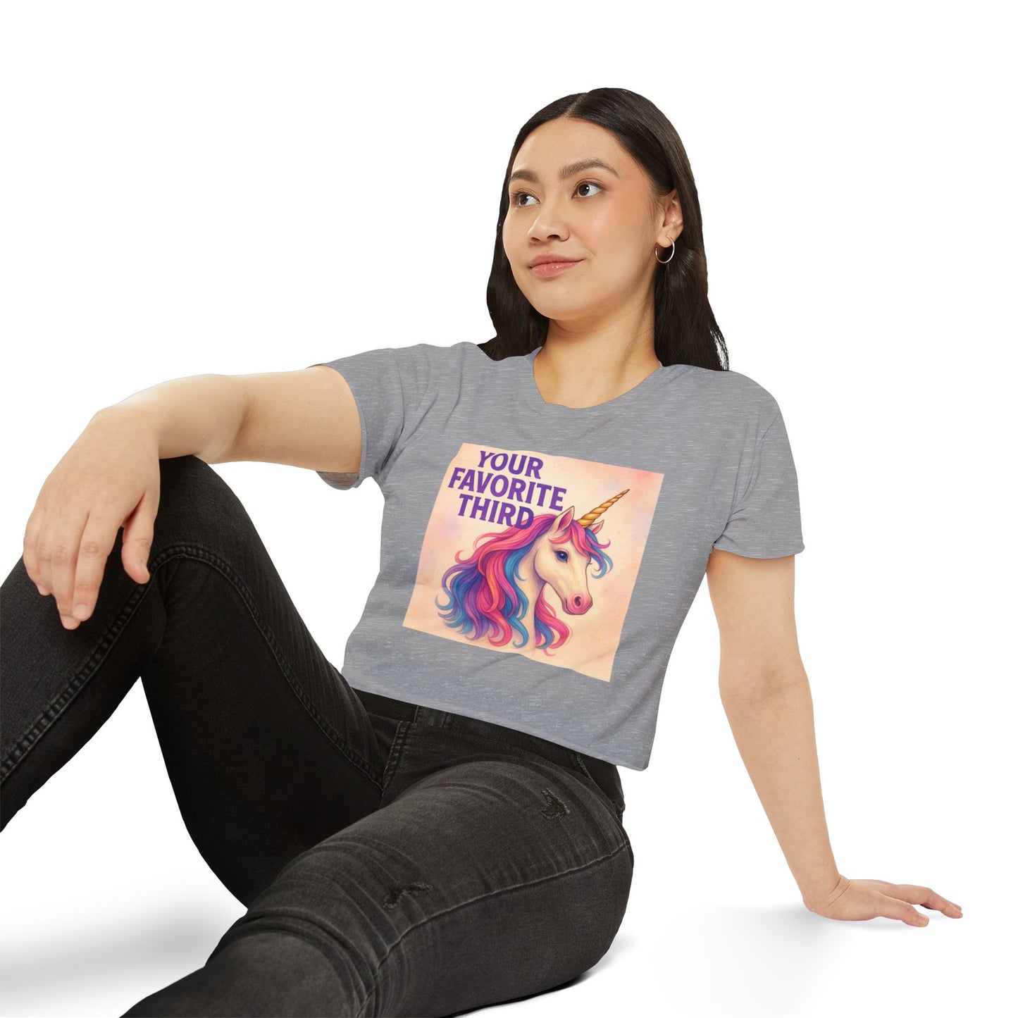 Your Favorite Third Crop Top – Funny Unicorn Poly Pride Womens Crop Top, Queer Whimsical Festival Shirt