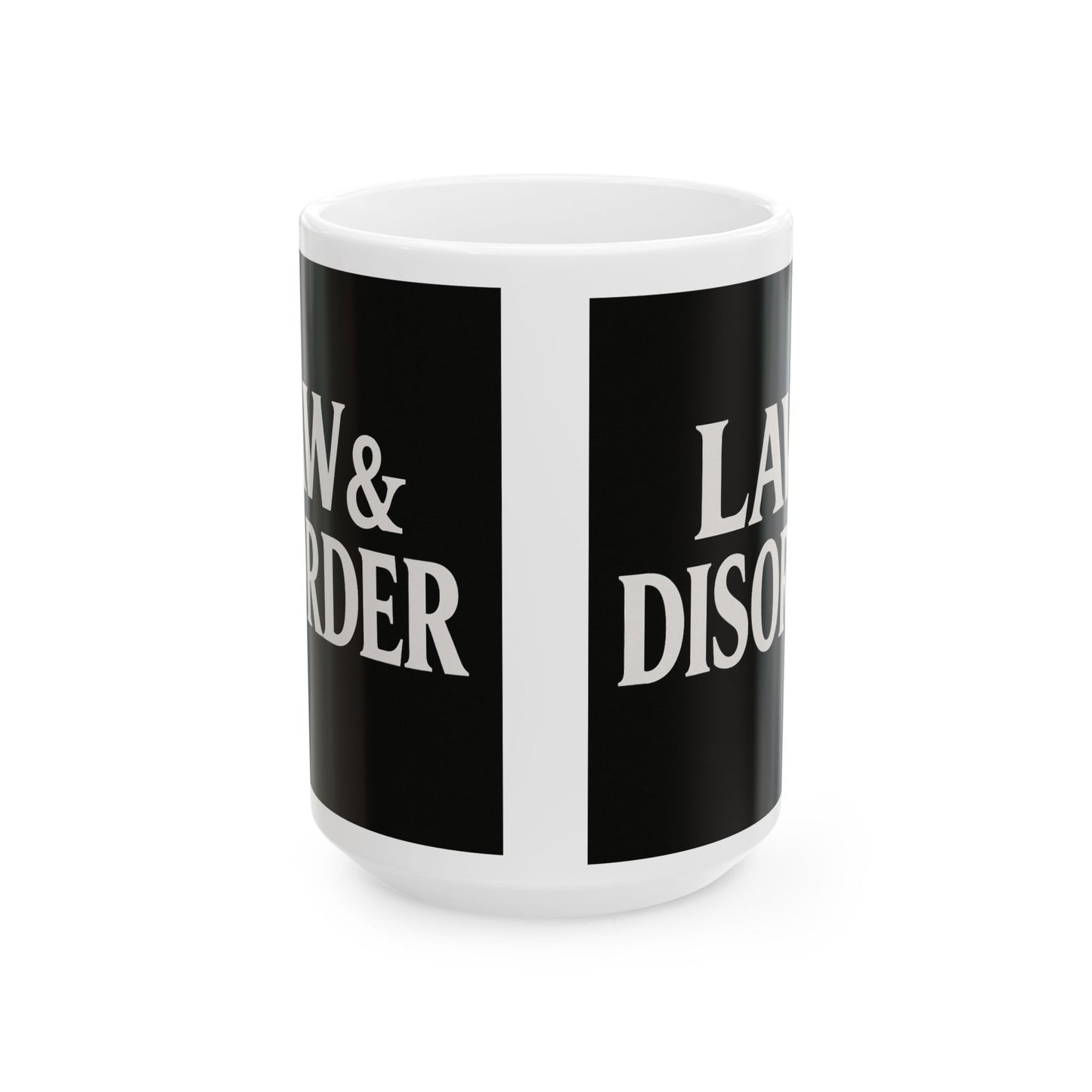 Law & Disorder Mug, Coffee Cup for Lawyers, Legal Gift, Office Decor, Black and White Ceramic Mug