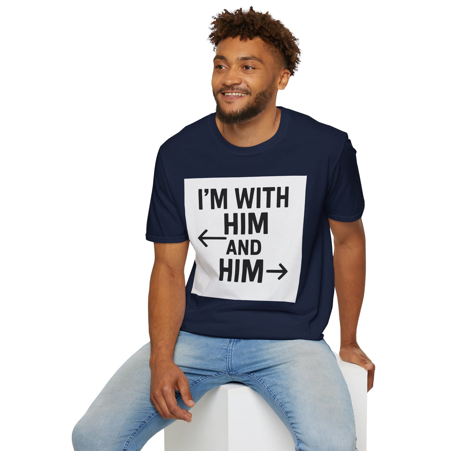 Unisex Pride T-Shirt - I'm With Him and Him, Poly and EMN Apparel