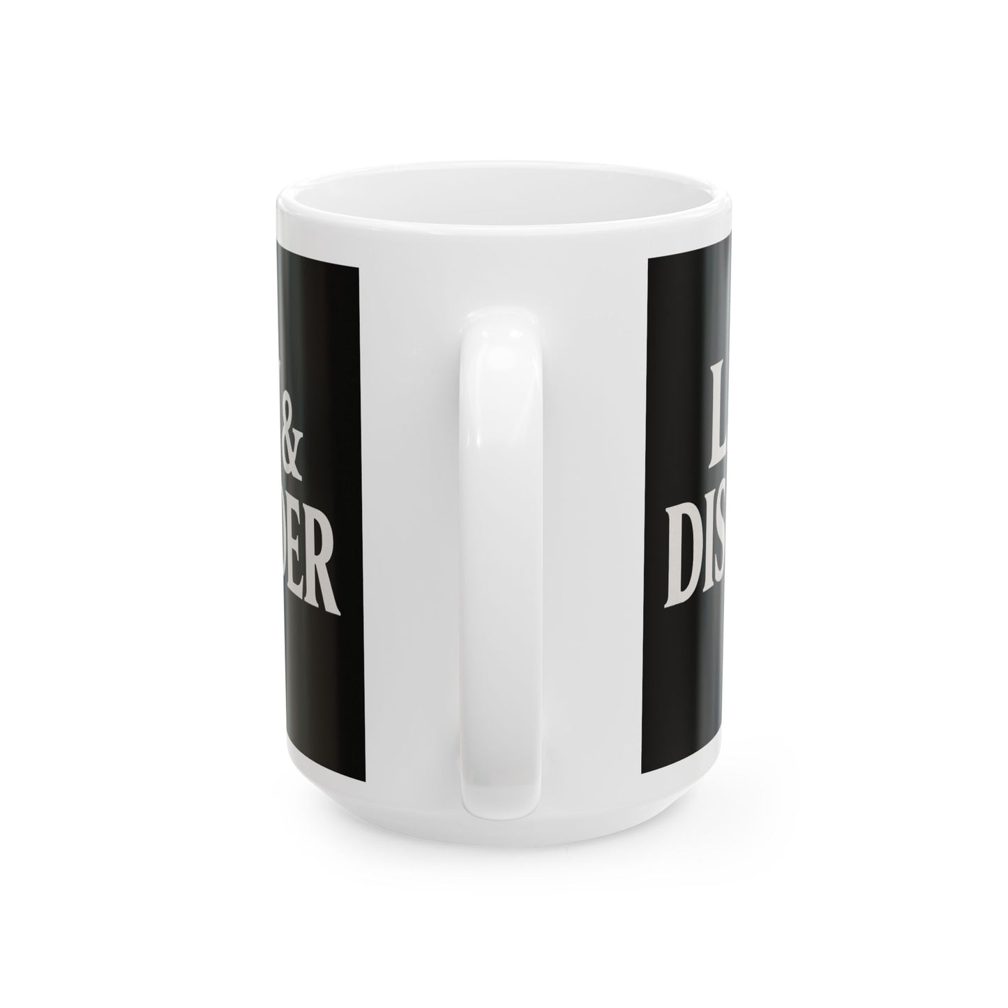 Law & Disorder Mug, Coffee Cup for Lawyers, Legal Gift, Office Decor, Black and White Ceramic Mug