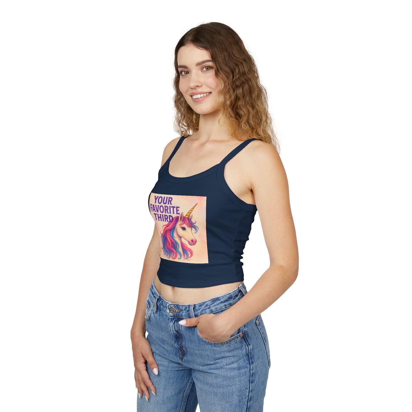 Your Favorite Third Tank Top – Funny Unicorn Poly Pride Womens Spaghetti Strap Tank, Queer Whimsical Festival Shirt