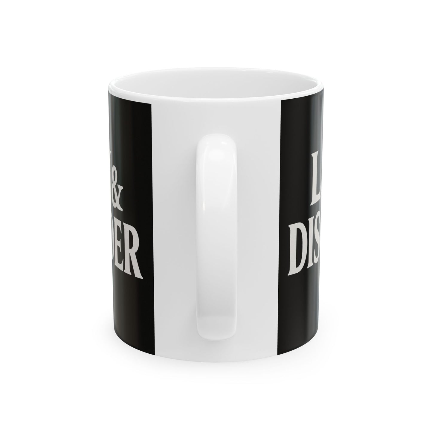 Law & Disorder Mug, Coffee Cup for Lawyers, Legal Gift, Office Decor, Black and White Ceramic Mug
