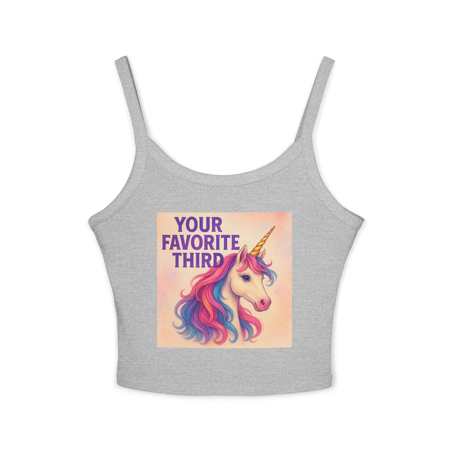 Your Favorite Third Tank Top – Funny Unicorn Poly Pride Womens Spaghetti Strap Tank, Queer Whimsical Festival Shirt
