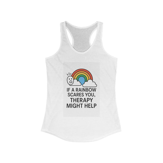 Rainbow Therapy Tank Top, Inspirational Women's Racerback, Funny Workout Tee, Self-Care Apparel, Pride Gift