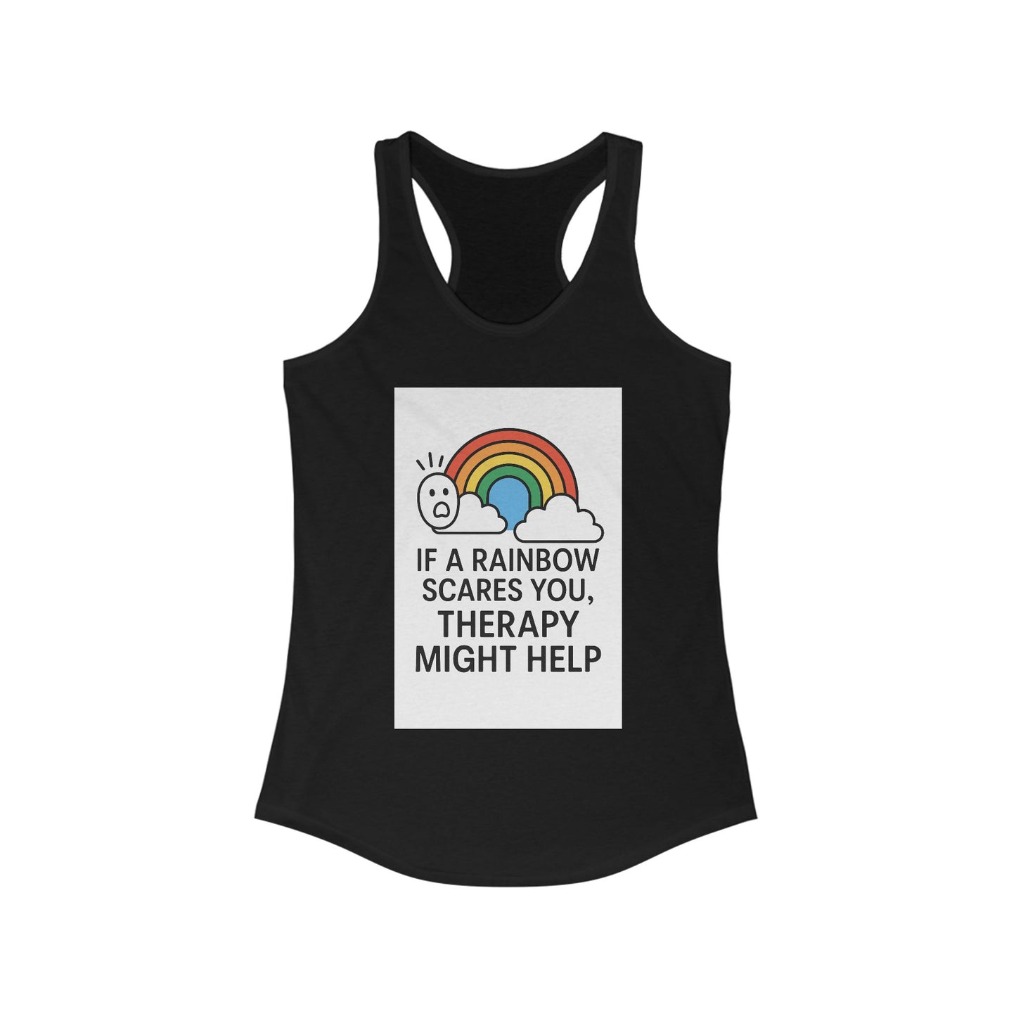 Rainbow Therapy Tank Top, Inspirational Women's Racerback, Funny Workout Tee, Self-Care Apparel, Pride Gift