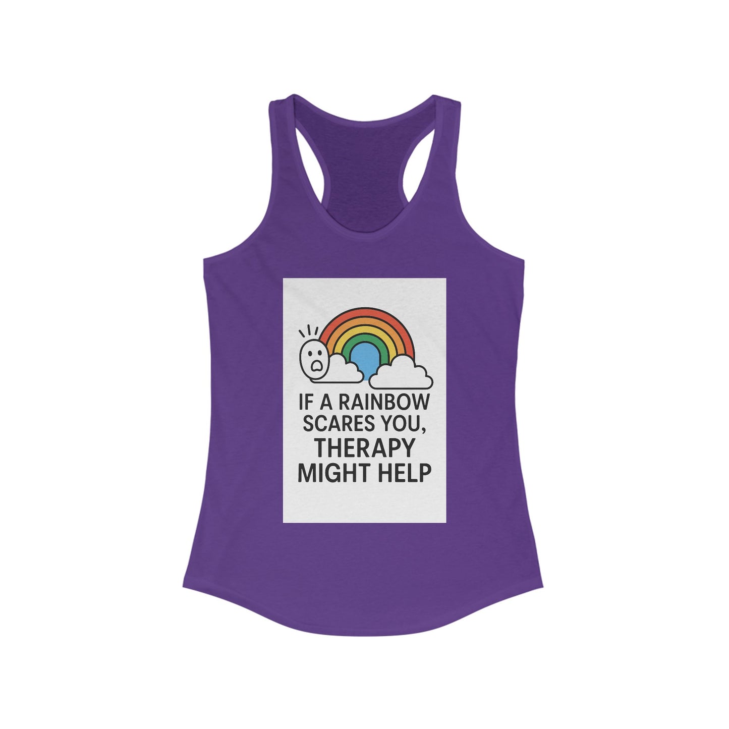 Rainbow Therapy Tank Top, Inspirational Women's Racerback, Funny Workout Tee, Self-Care Apparel, Pride Gift