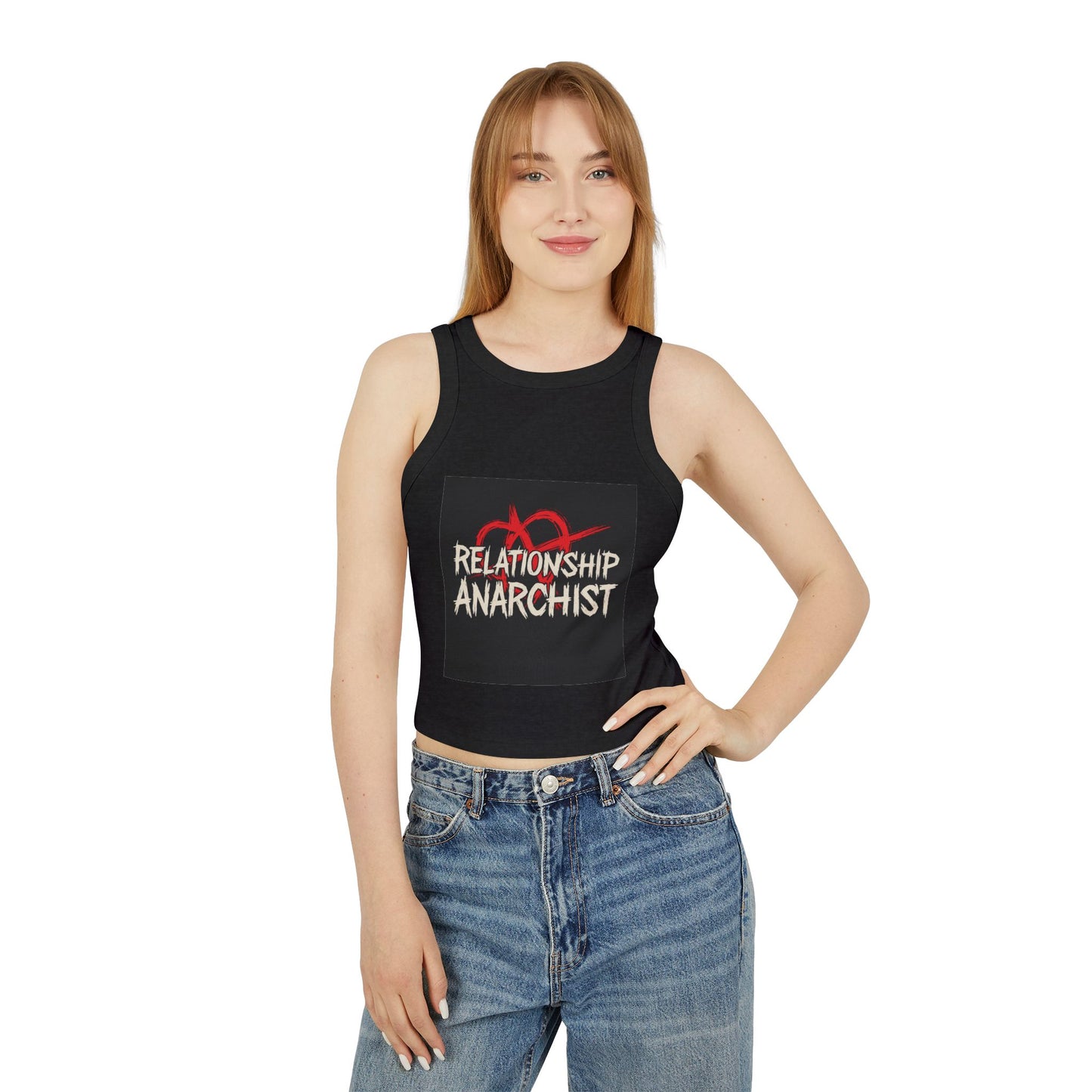 Women's Cropped Tank Top - Relationship Anarchist Tee for Free Spirits, Casual Wear, Festival Style, Gift for Her