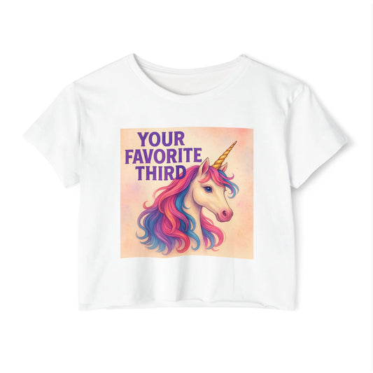 Your Favorite Third Crop Top – Funny Unicorn Poly Pride Womens Crop Top, Queer Whimsical Festival Shirt