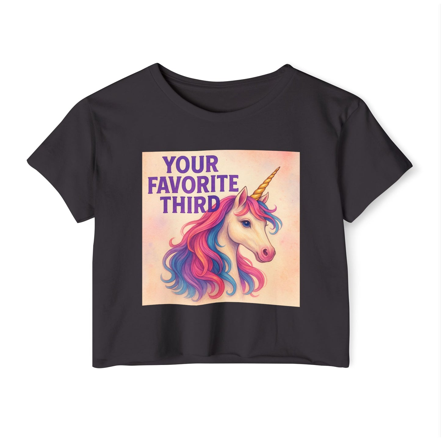 Your Favorite Third Crop Top – Funny Unicorn Poly Pride Womens Crop Top, Queer Whimsical Festival Shirt