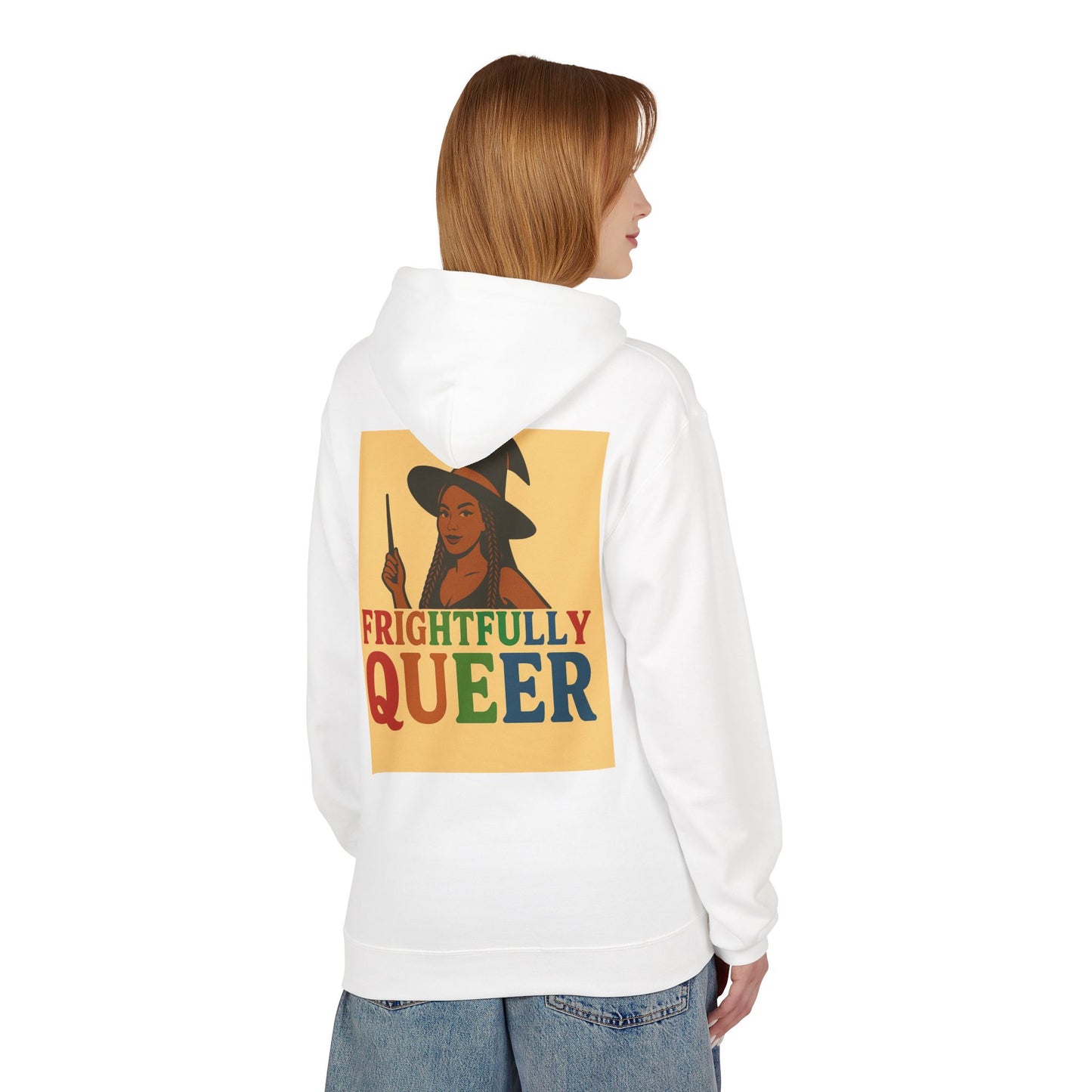 Frightfully Queer Fleece Hoodie, Unisex Halloween Sweatshirt, LGBT Apparel, Cozy Witchy Hoodie, Cute Gift for Queer Friends