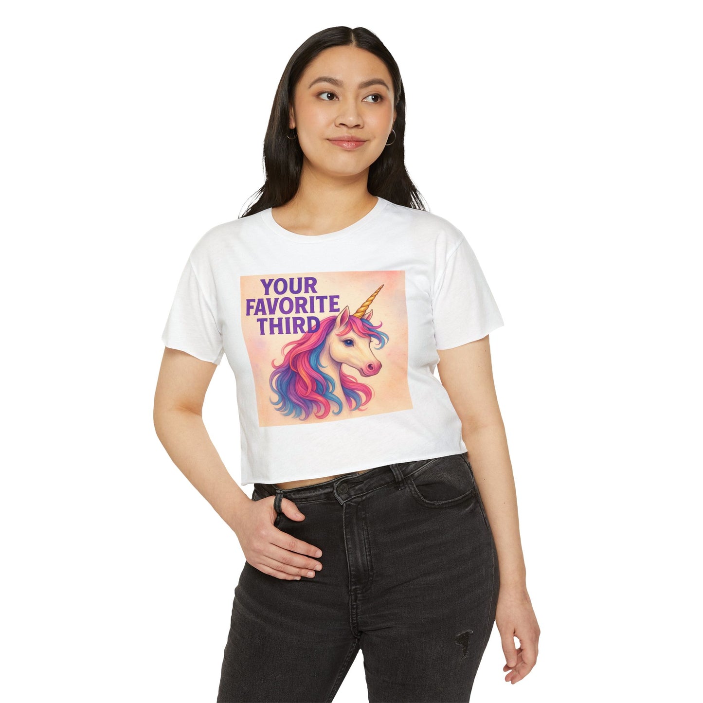 Your Favorite Third Crop Top – Funny Unicorn Poly Pride Womens Crop Top, Queer Whimsical Festival Shirt