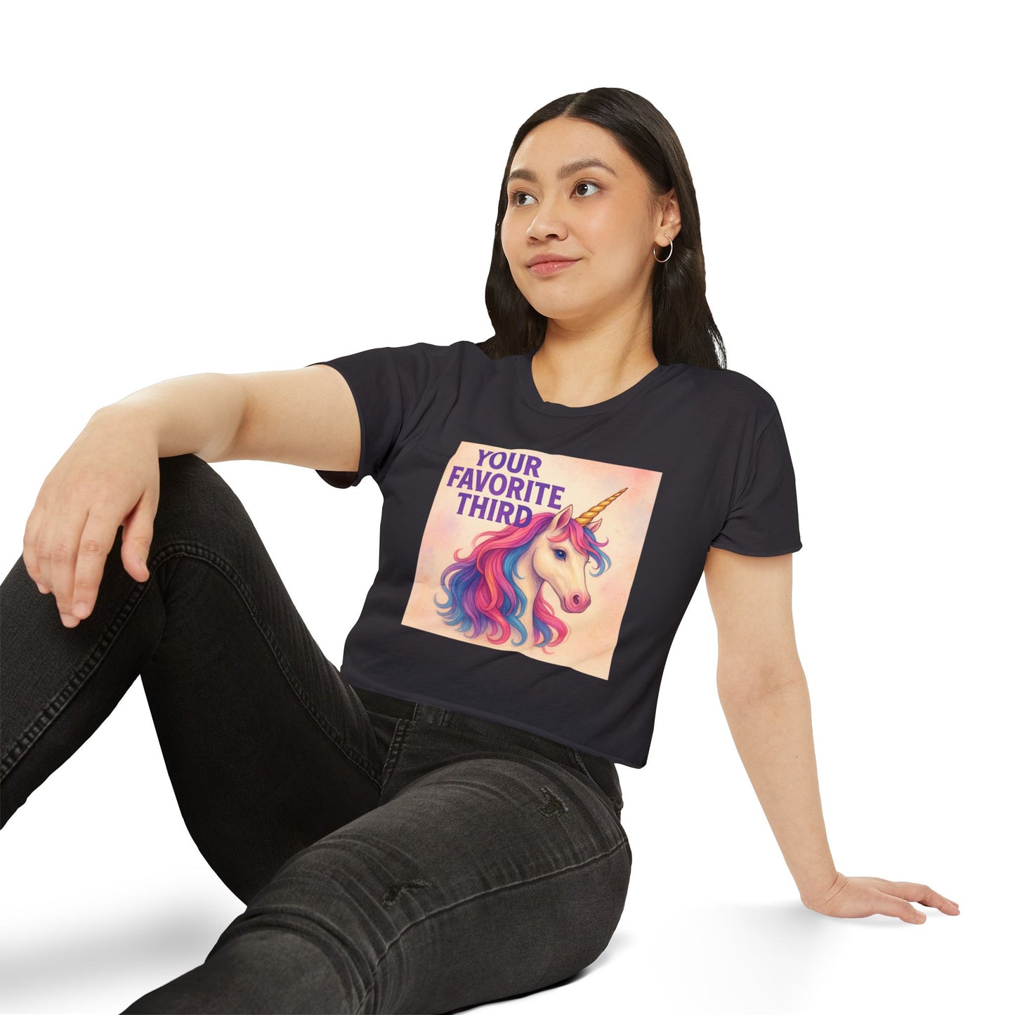 Your Favorite Third Crop Top – Funny Unicorn Poly Pride Womens Crop Top, Queer Whimsical Festival Shirt